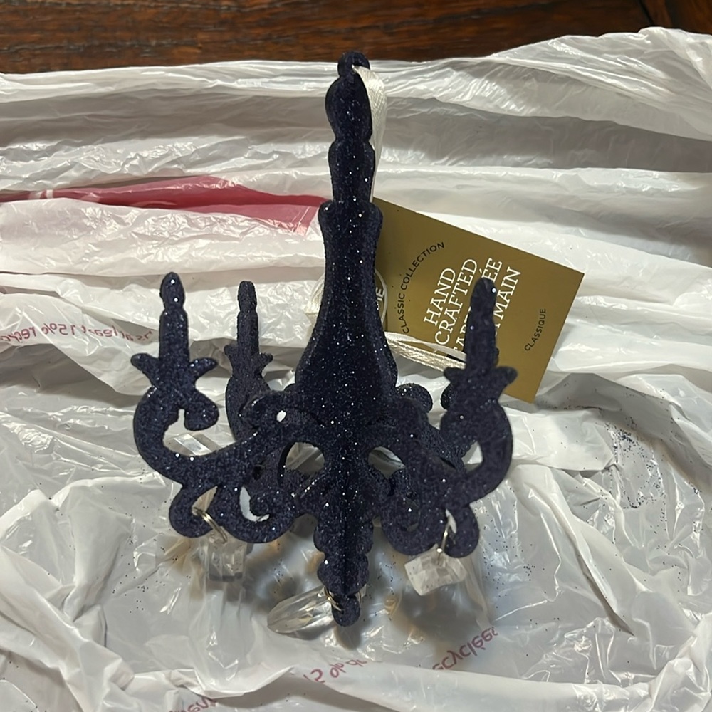 New Chandelier Christmas Tree Decoration Holiday Home Decor Blue Glitter Gem NWT